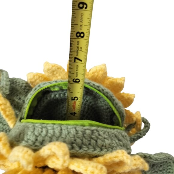 Handmade Crochet Handbag Sunflower Chain Handle Size Med Yellow Green - Picture 6 of 9